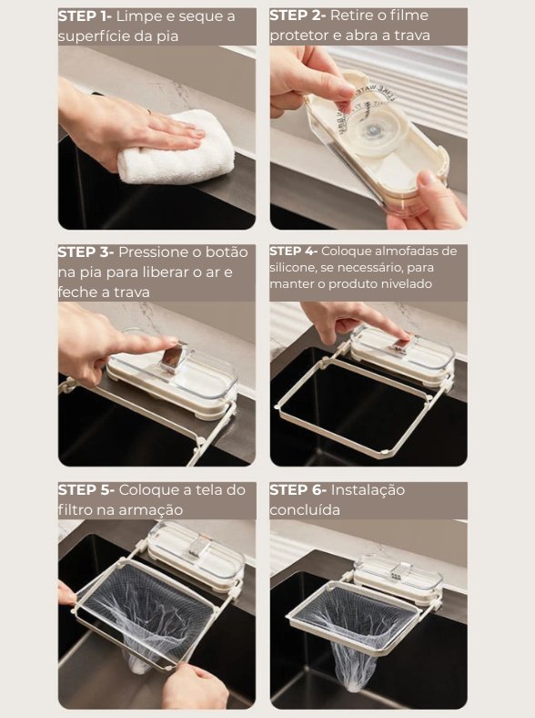Suporte de Filtro para Pia com 50 Sacos de Rede