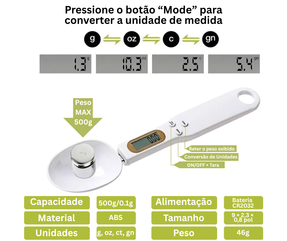 🥄 Mini Colher Balança Digital – Escala Eletrônica LCD para Cozinha