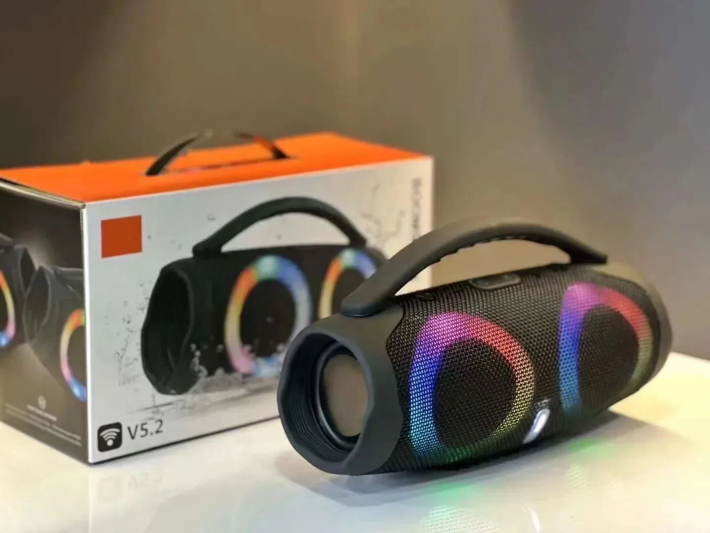 Boombox Bluetooth 100W Portátil à Prova d’Água com Luzes Coloridas