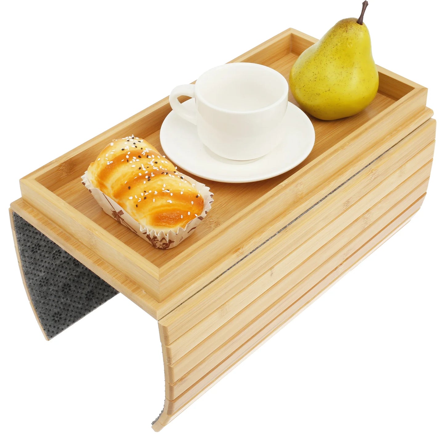 Bandeja Dobrável para Braço de Sofá com Porta-Copos em Bambu Antiderrapante