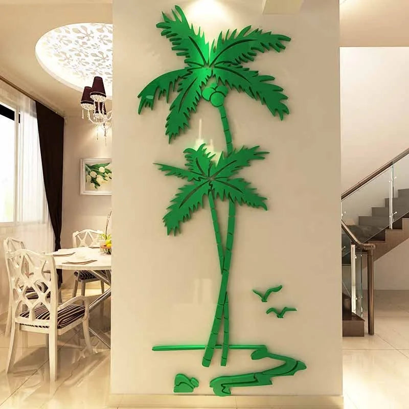 🌴✨ Adesivo de Parede Espelhado 3D – Árvore de Coco em Acrílico