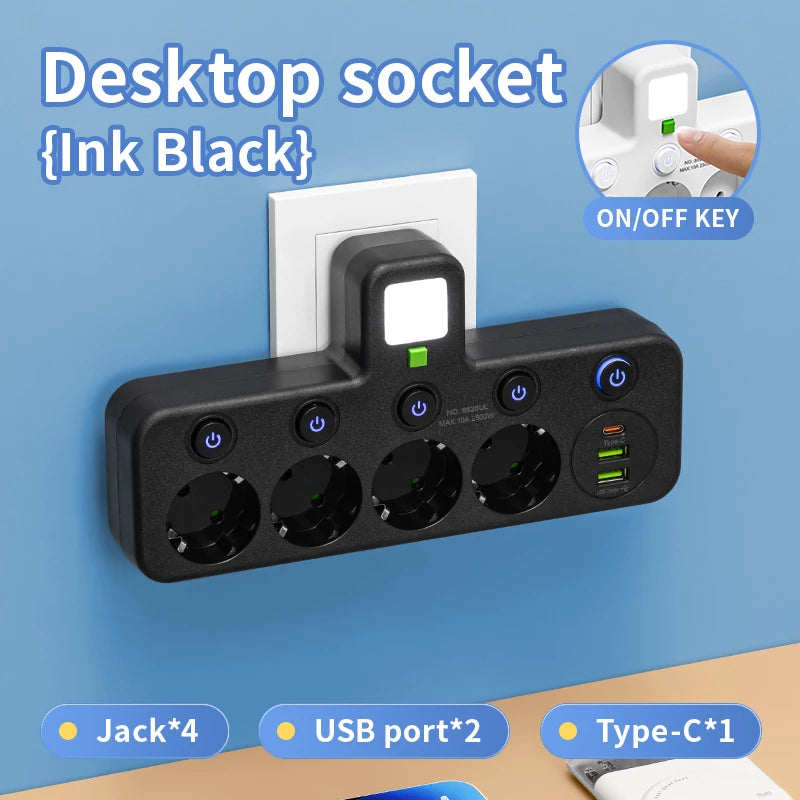 Tomada Elétrica Europeia com 5 Entradas
Sem Fio de Extensão – Com ou Sem Portas USB Tipo-C
Disponível em Duas Especificações