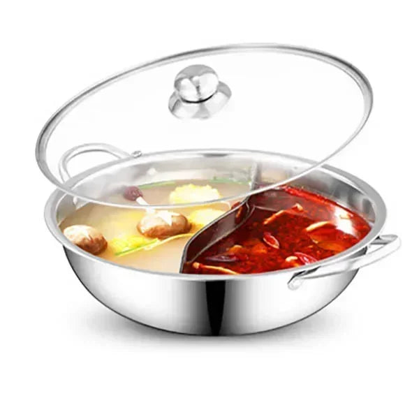 Panela Chinesa Hot Pot Inox 2 em 1 com Tampa