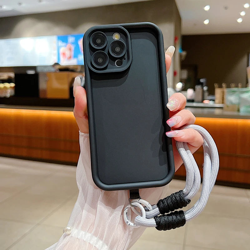 Capa de Luxo com Cordão para iPhone - Preto