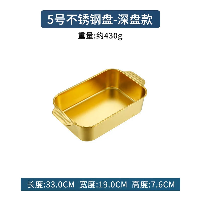 Assadeira Retangular de Aço Inoxidável Dourado – Ideal para Bolos, Pães, Frutos do Mar e Grelhados