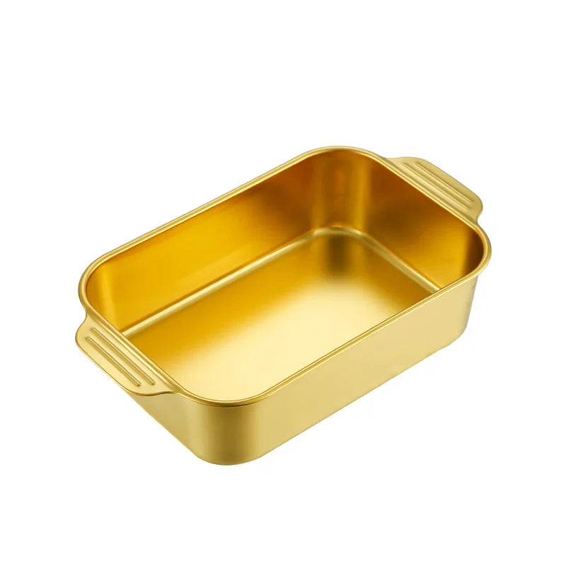Assadeira Retangular de Aço Inoxidável Dourado – Ideal para Bolos, Pães, Frutos do Mar e Grelhados