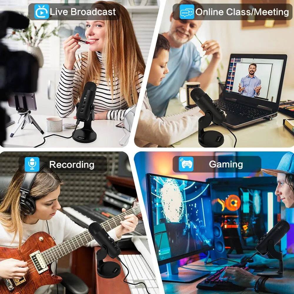 Microfone USB PC e Mac – Ideal p/ Jogos, Gravações e Podcasts