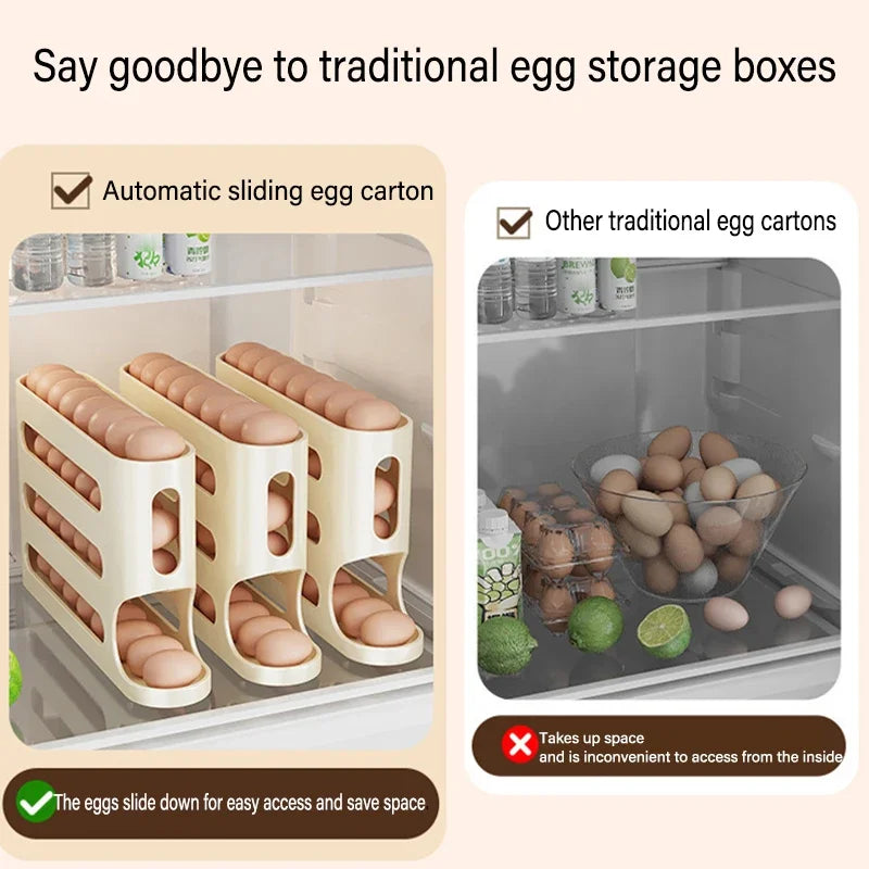 Organizador de Ovos com Rolamento Automático – Caixa Armazenadora para Geladeira