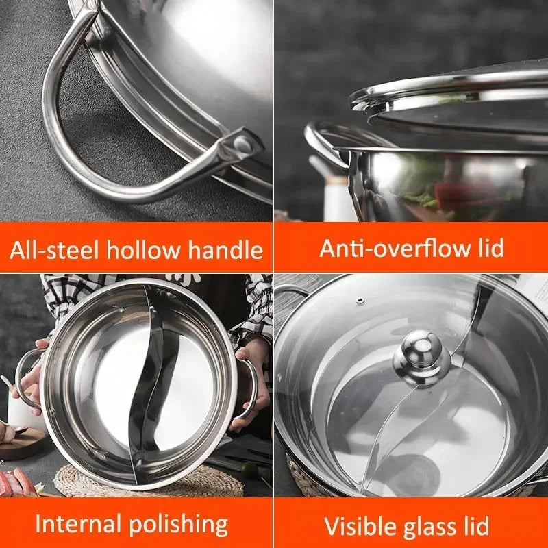 Panela Chinesa Hot Pot Inox 2 em 1 com Tampa