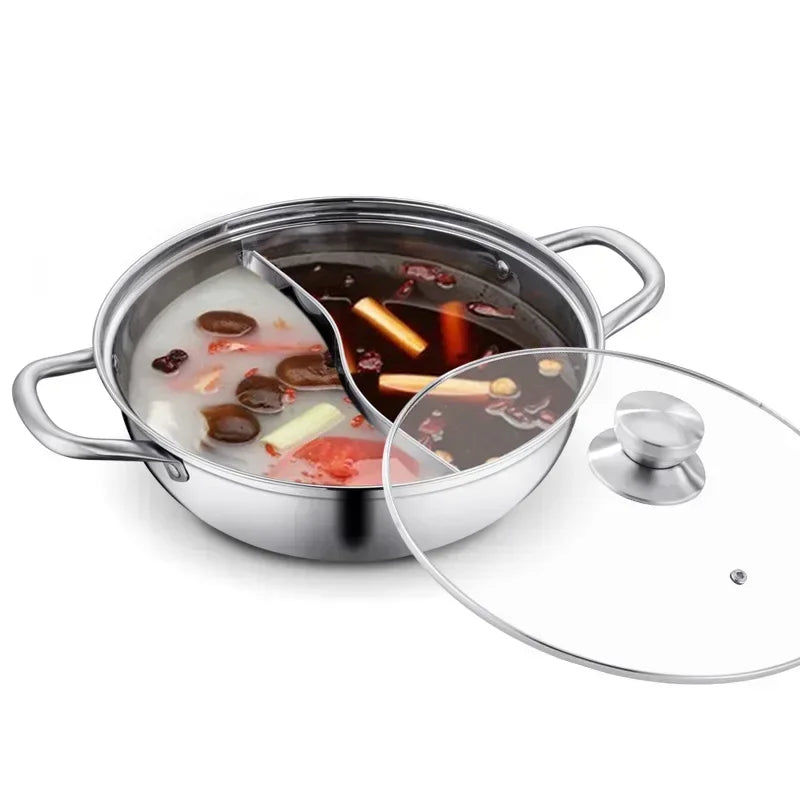 Panela Chinesa Hot Pot Inox 2 em 1 com Tampa
