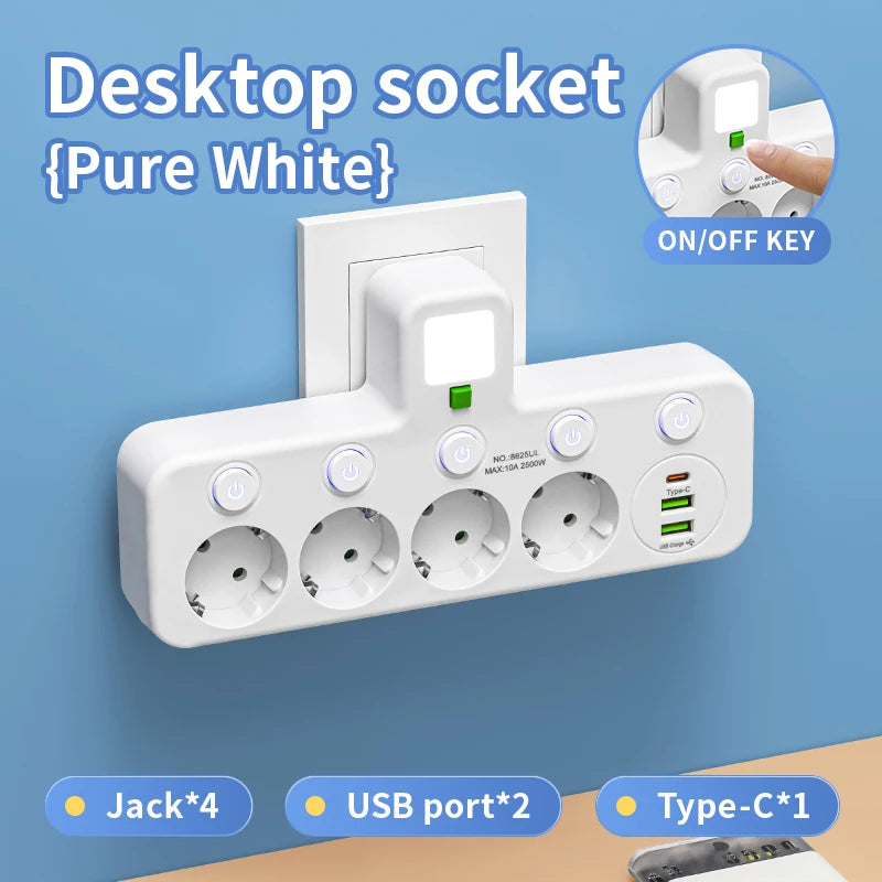 Tomada Elétrica Europeia com 5 Entradas
Sem Fio de Extensão – Com ou Sem Portas USB Tipo-C
Disponível em Duas Especificações