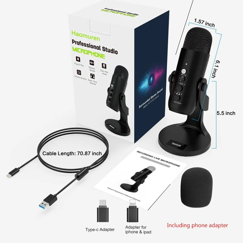 Microfone USB PC e Mac – Ideal p/ Jogos, Gravações e Podcasts
