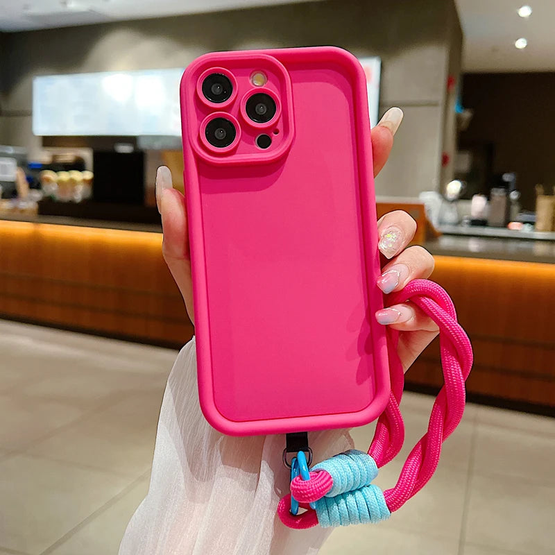 Capa de Luxo Fosca com Cordão para iPhone- Fúcsia