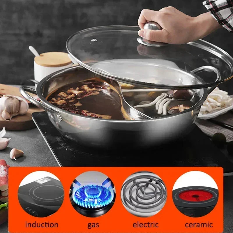 Panela Chinesa Hot Pot Inox 2 em 1 com Tampa