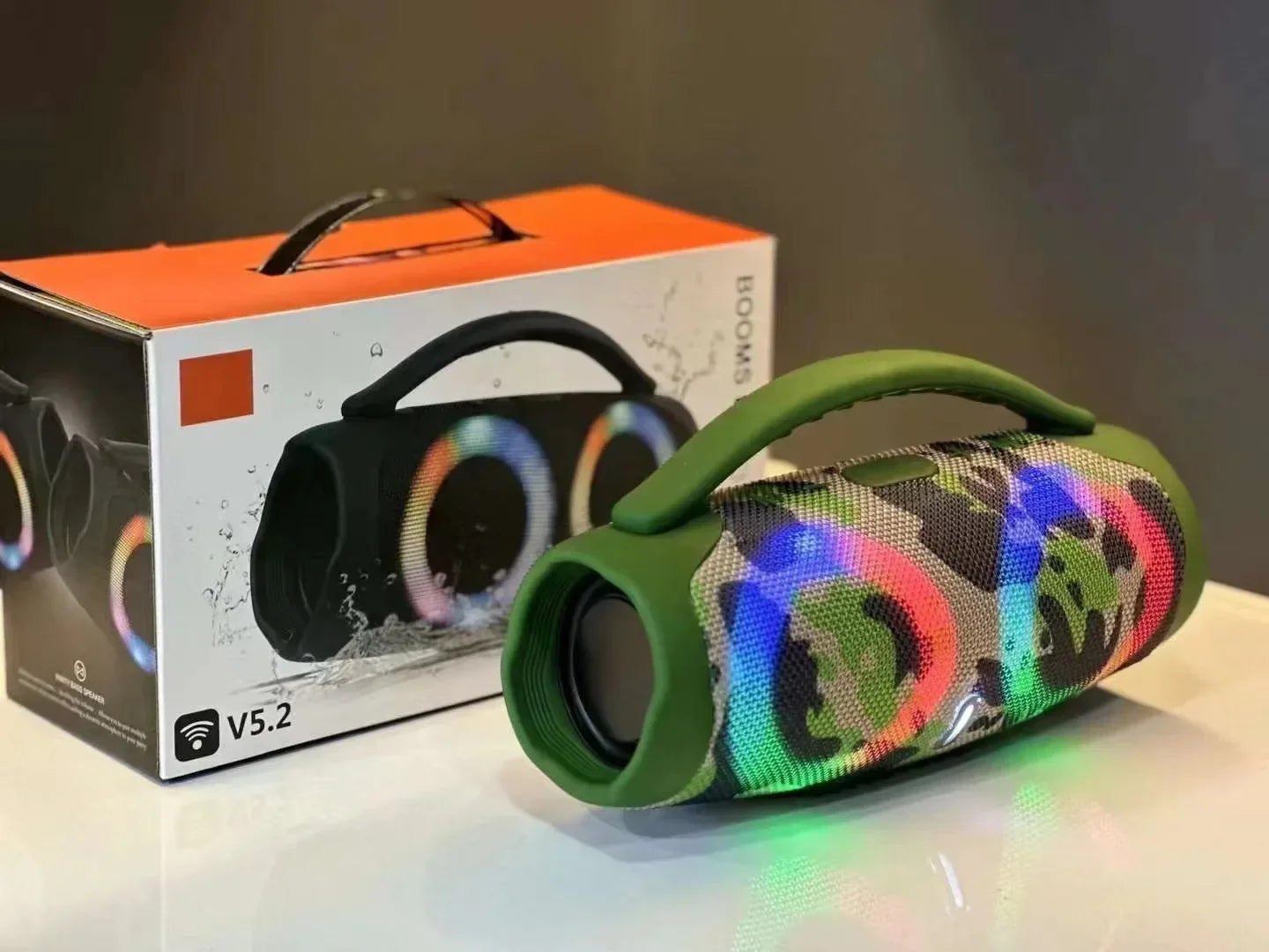 Boombox Bluetooth 100W Portátil à Prova d’Água com Luzes Coloridas