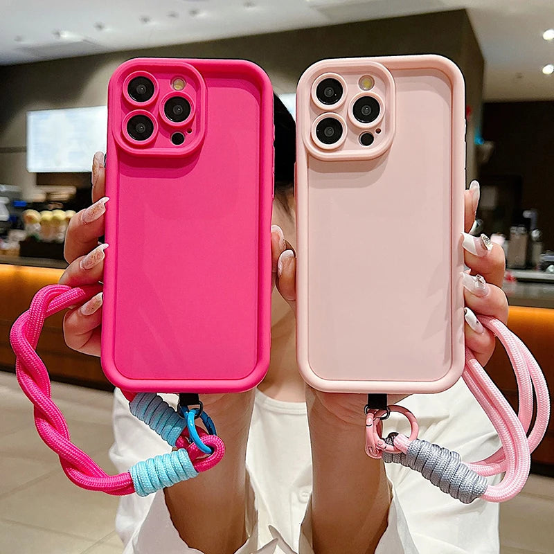 Capa de Luxo Fosca com Cordão para iPhone- Fúcsia