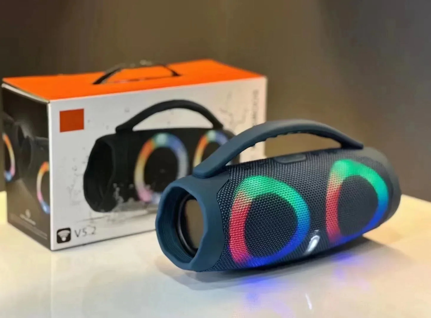 Boombox Bluetooth 100W Portátil à Prova d’Água com Luzes Coloridas