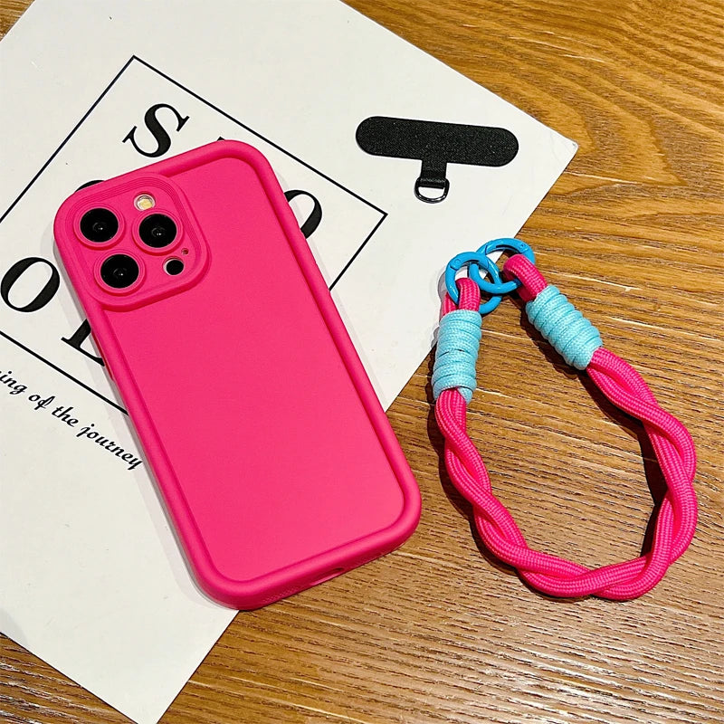 Capa de Luxo Fosca com Cordão para iPhone- Fúcsia