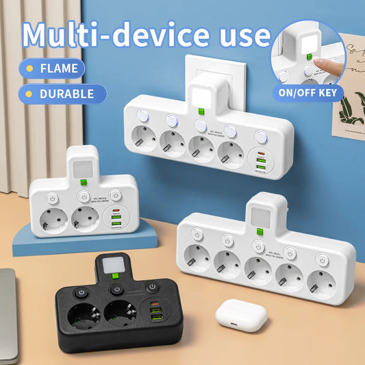 Tomada Elétrica Europeia com 5 Entradas
Sem Fio de Extensão – Com ou Sem Portas USB Tipo-C
Disponível em Duas Especificações