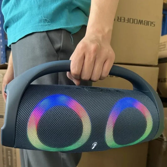 Boombox Bluetooth 100W Portátil à Prova d’Água com Luzes Coloridas