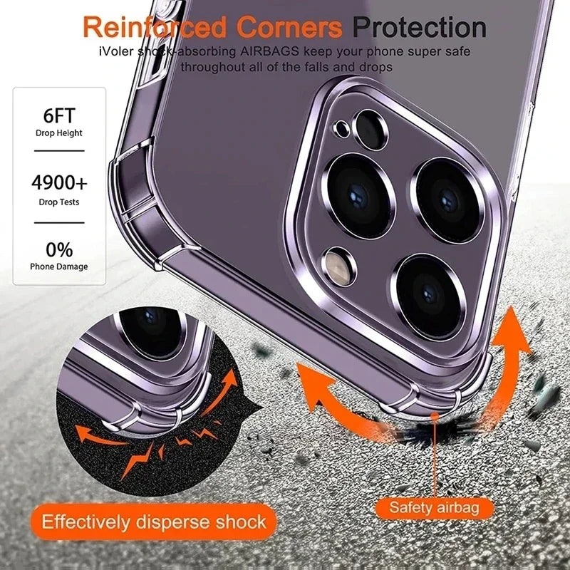 Capa de Silicone Transparente à Prova de Choque para iPhone 13 11 12 14 Pro Max Mini