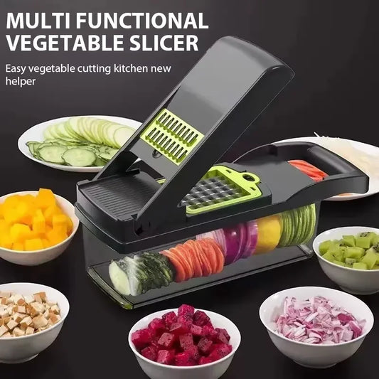Cortador Multifuncional 14/16 Peças – Fatiador, Ralador e Picador Rápido para Cozinha