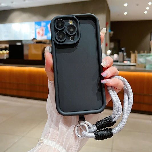 Capa de Luxo com Cordão para iPhone - Preto