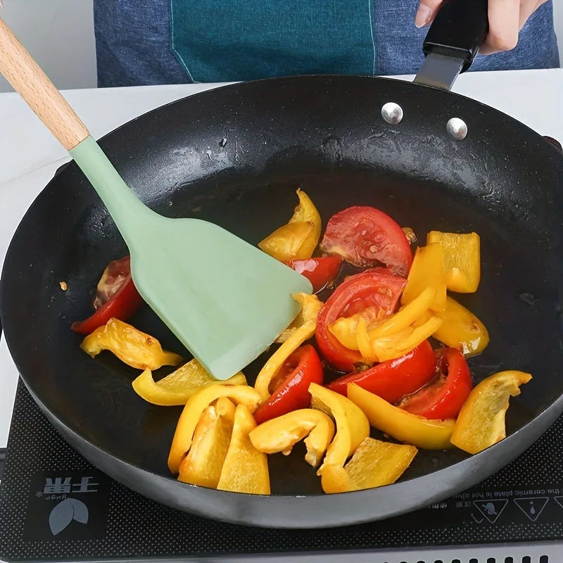 Conjunto de Utensílios de Cozinha com Cabo de Madeira - 12 Peças