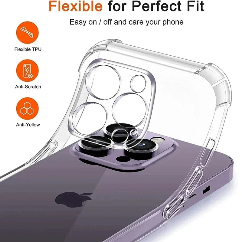 Capa de Silicone Transparente à Prova de Choque para iPhone 13 11 12 14 Pro Max Mini