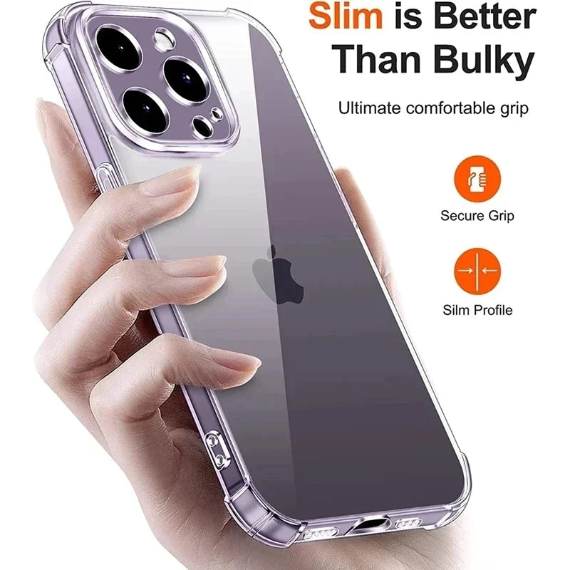 Capa de Silicone Transparente à Prova de Choque para iPhone 13 11 12 14 Pro Max Mini