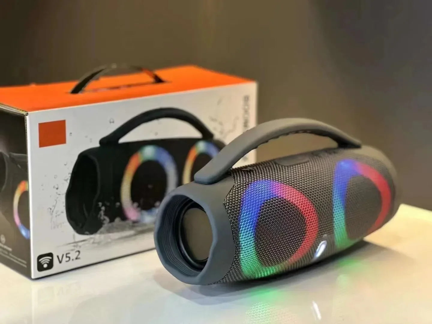 Boombox Bluetooth 100W Portátil à Prova d’Água com Luzes Coloridas