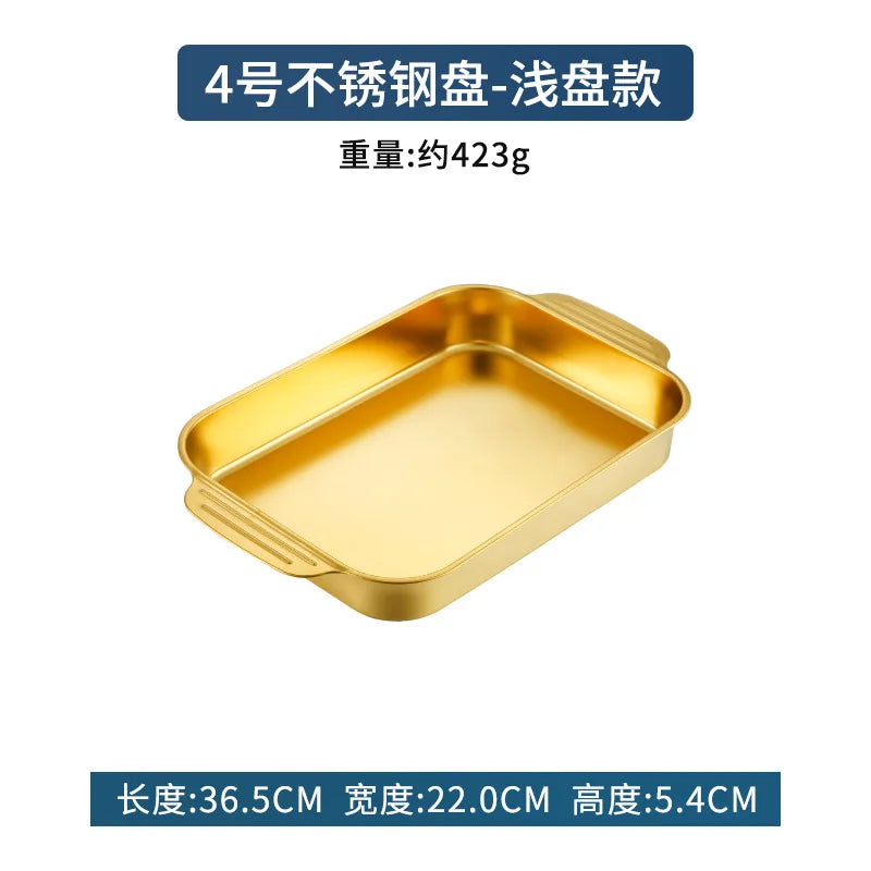 Assadeira Retangular de Aço Inoxidável Dourado – Ideal para Bolos, Pães, Frutos do Mar e Grelhados