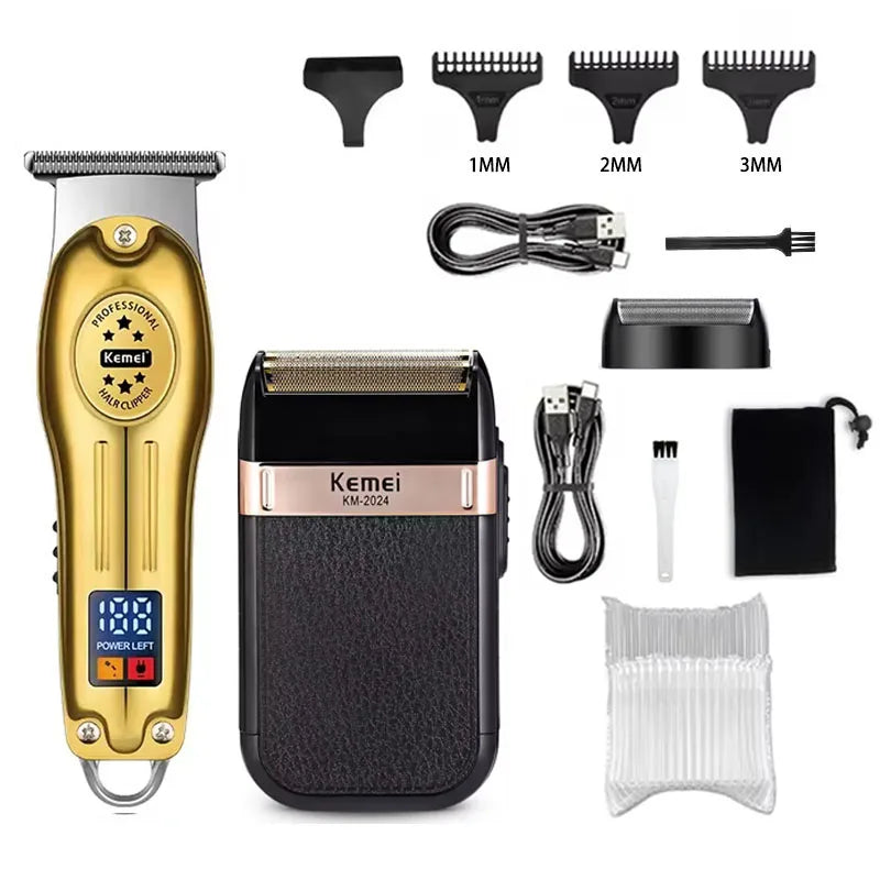 Aparador de Cabelo e Barba Profissional | Máquina de Cortar Recarregável Masculina