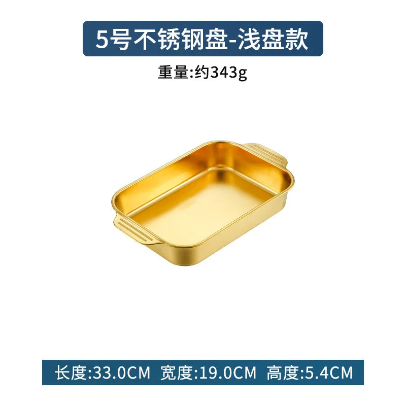 Assadeira Retangular de Aço Inoxidável Dourado – Ideal para Bolos, Pães, Frutos do Mar e Grelhados
