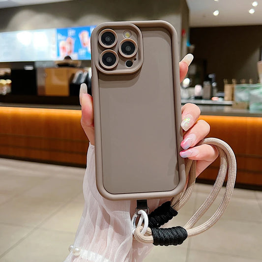 Capa de Luxo com Cordão para iPhone- Café