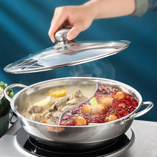 Panela Chinesa Hot Pot Inox 2 em 1 com Tampa