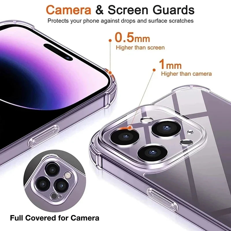 Capa de Silicone Transparente à Prova de Choque para iPhone 13 11 12 14 Pro Max Mini